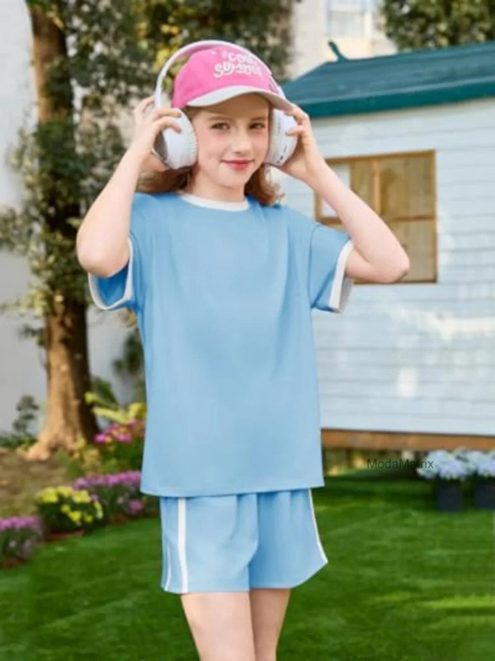 Girls Summer 2-Piece Outfit T-Shirt & Elastic Waist Shorts Set